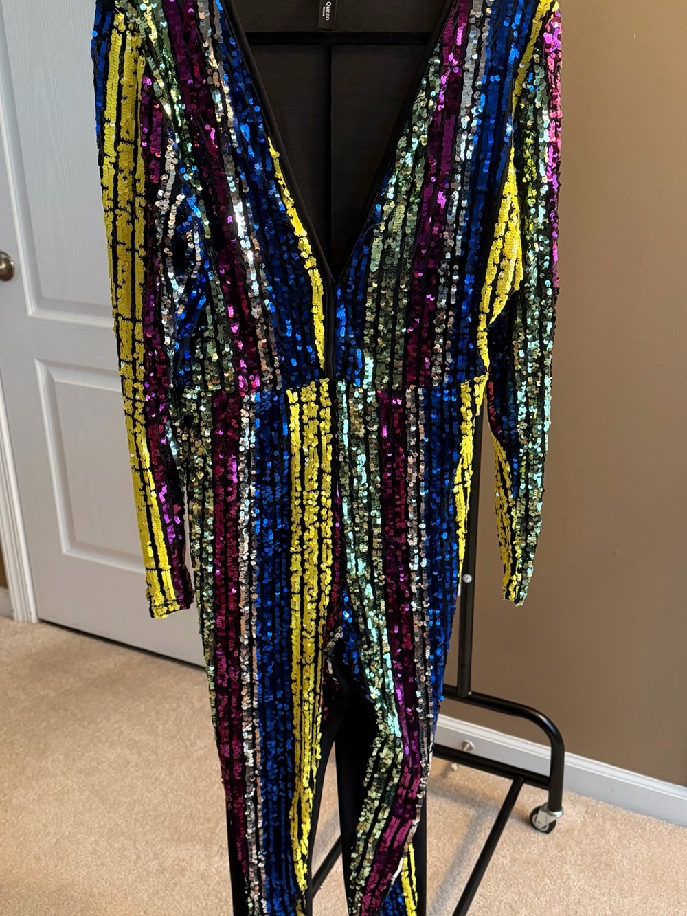 One-Piece Sequin Multi-Color V-Neck Jumpsuit
